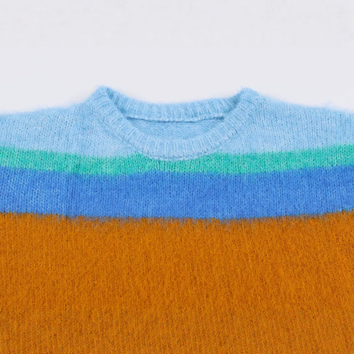 Damen Oversize Mohair‑Look Streifenpullover mit Rundhalsausschnitt Echoarchiv