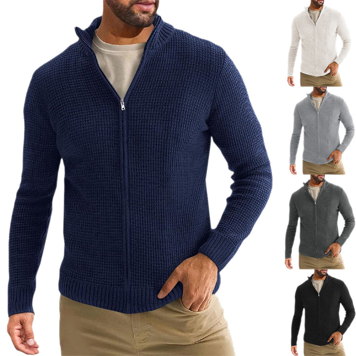 Herren Reißverschluss-Strickjacke mit Waffelstruktur und Stehkragen Echo Archiv
