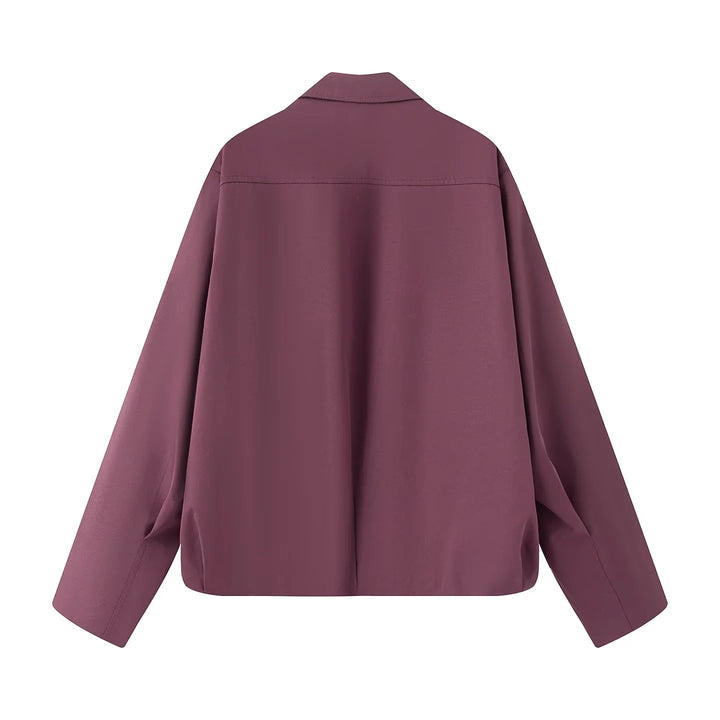 Damen leichte lässige Boxy-Blousonjacke mit verdecktem Zwei-Wege-Reißverschluss, hohem Kragen und seitlichen Eingrifftaschen – Célinea