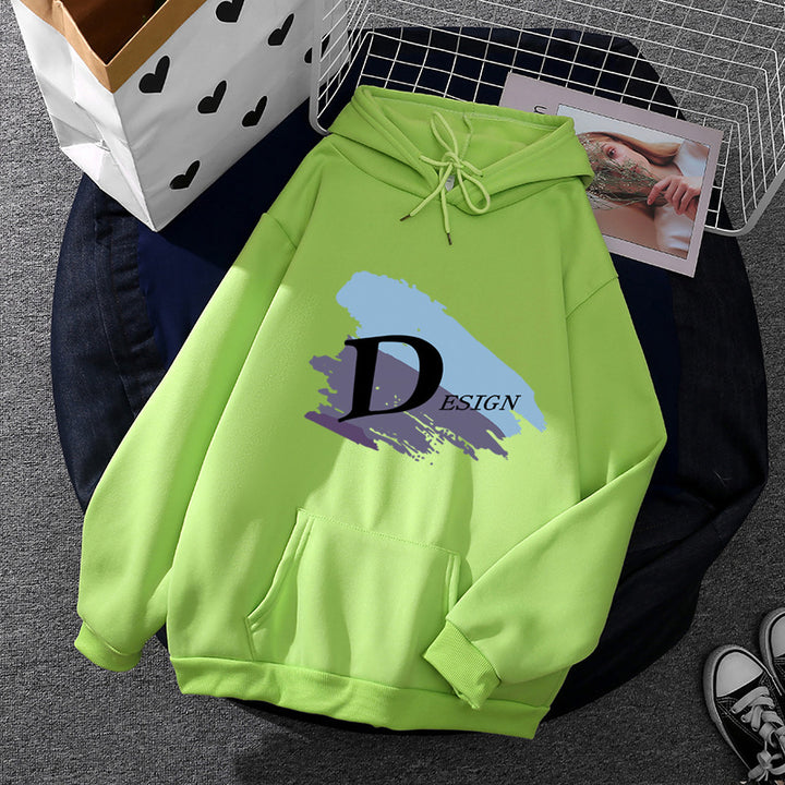 Unisex lässiger Kapuzenpullover mit großflächigem Pinsel-Logo, Kängurutasche und verstellbarer Kapuze – Auréline