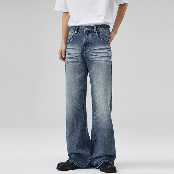 Herren Weite Five-Pocket-Jeans im Marlene-Baggy-Schnitt mit Used-Effekten Echo Archiv