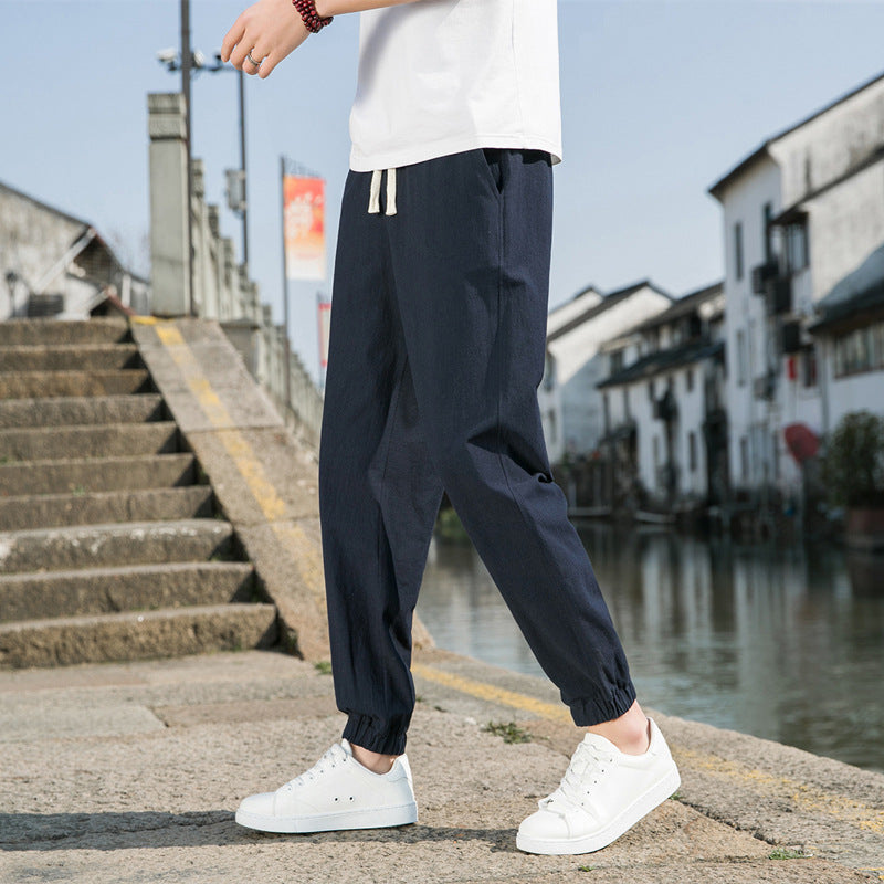 Herren nan tapered Leinen-Baumwoll-Jogger mit Kordelzug, elastischem Knöchelbündchen und schlanker Silhouette Echo Archiv