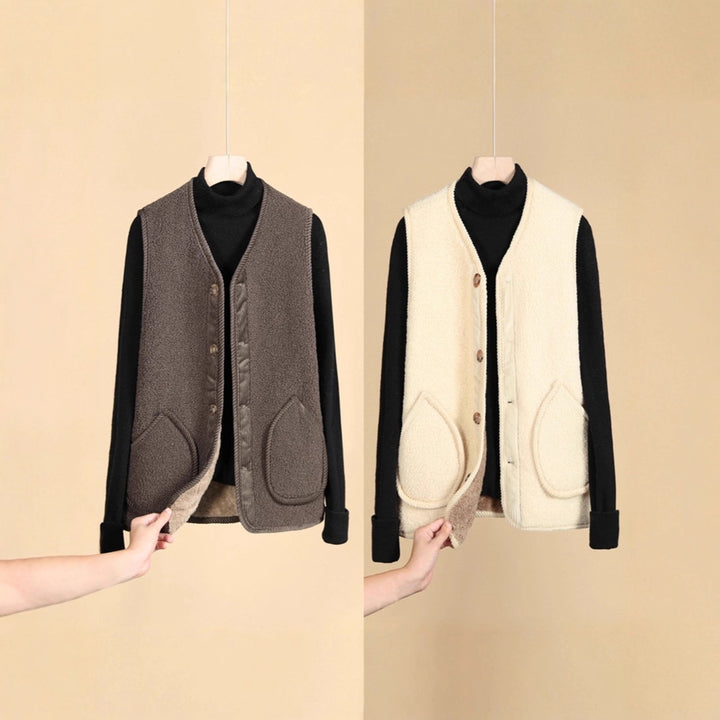 Damen Ärmellose Thermofleece-Weste mit Knopfleiste und Rundtaschen – Avérine