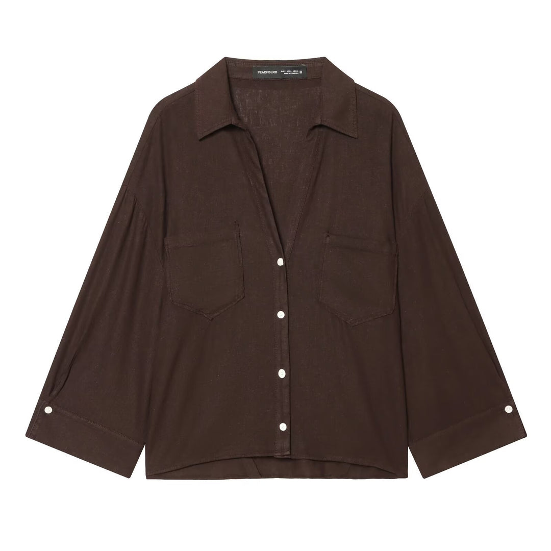 Damen Oversize-Hemdbluse mit Brusttaschen, Dreiviertelärmeln und abgerundetem Rückensaum Echo Archiv