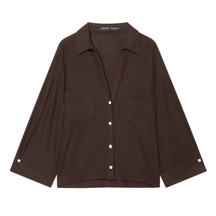 Damen Oversize-Hemdbluse mit Brusttaschen, Dreiviertelärmeln und abgerundetem Rückensaum Echo Archiv