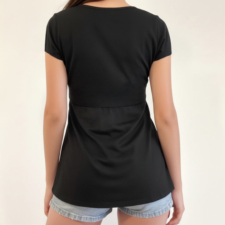 Damen V-Ausschnitt Shirt mit Rüschendetails und elastischem Bund Echo Archiv