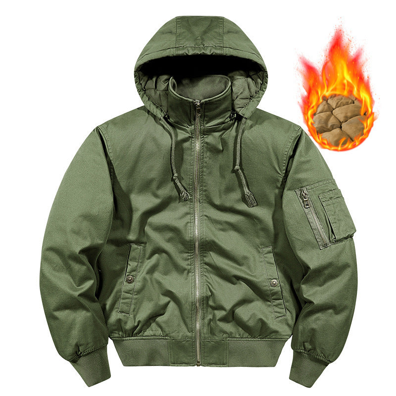 Herren Gefütterte Bomberjacke mit Kapuze und Thermoisolierung, Ärmel‑Utilitytasche – Brevano