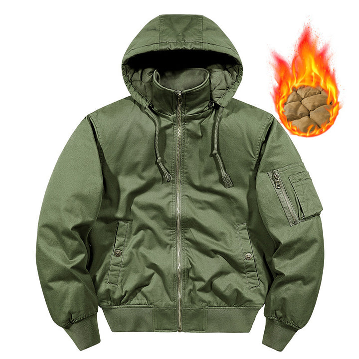 Herren Gefütterte Bomberjacke mit Kapuze und Thermoisolierung, Ärmel‑Utilitytasche – Brevano