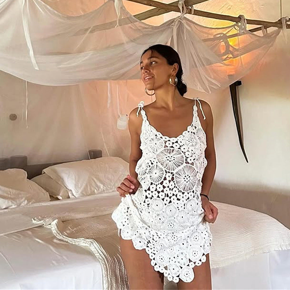 Damen gehäkeltes Strandkleid mit raffinierter Blumenspitze Echo Archiv
