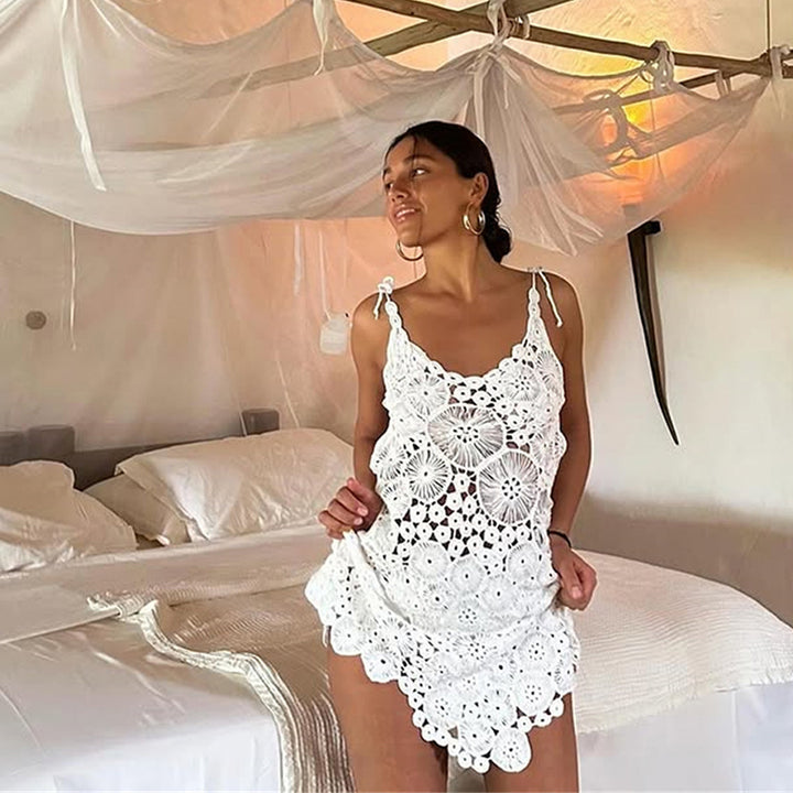Damen gehäkeltes Strandkleid mit raffinierter Blumenspitze Echo Archiv