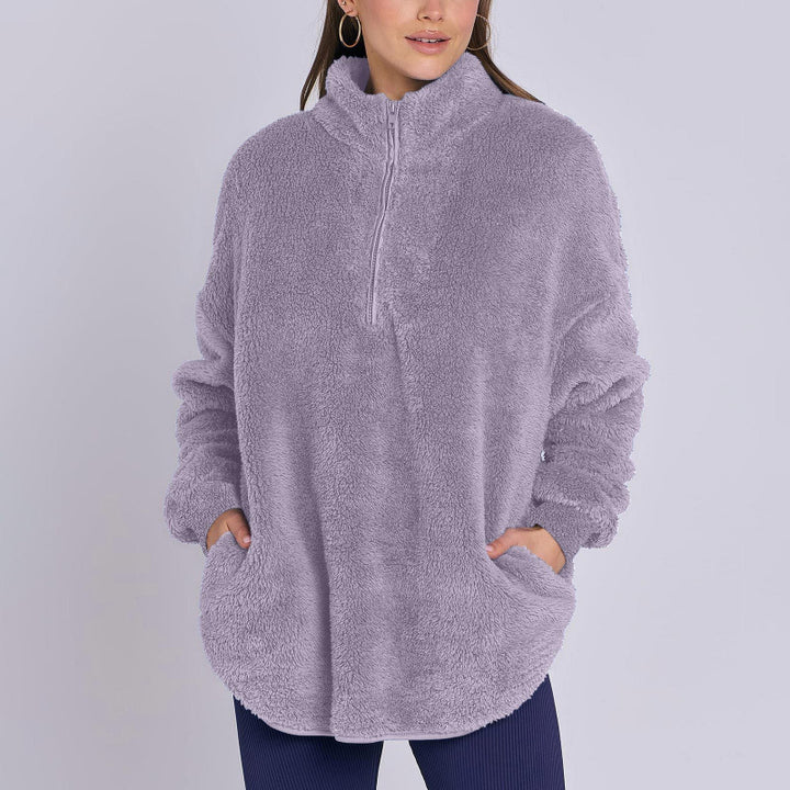 Damen Flauschiger Oversize-Sherpa-Pullover mit Halbzip und Kängurutaschen Echo Archiv