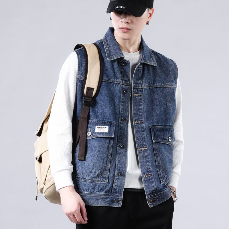 Herren Ärmellose Jeans-Workerweste mit Pattentaschen und kastiger Passform Echoarchiv