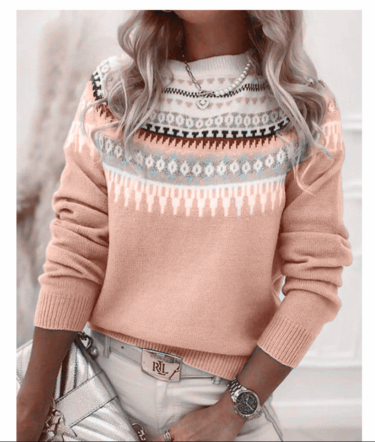 Damen nan Norwegerpullover aus Wollmix mit Rundhalsausschnitt und traditionellem Fair-Isle-Yoke Echo Archiv