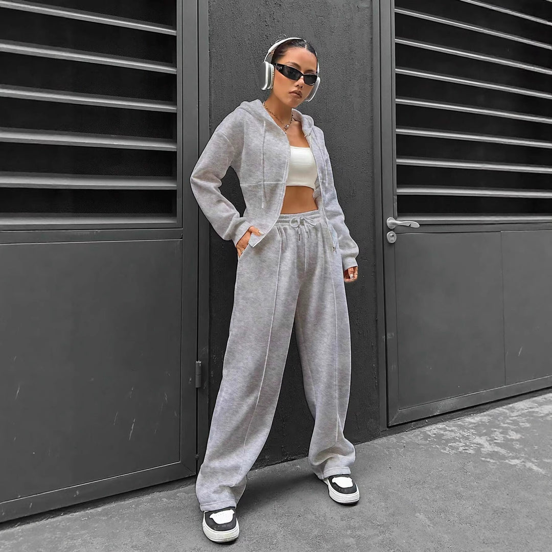 Damen Zip-Hoodie und weite Sweatpants Set mit taillierter Nahtführung Echo Archiv