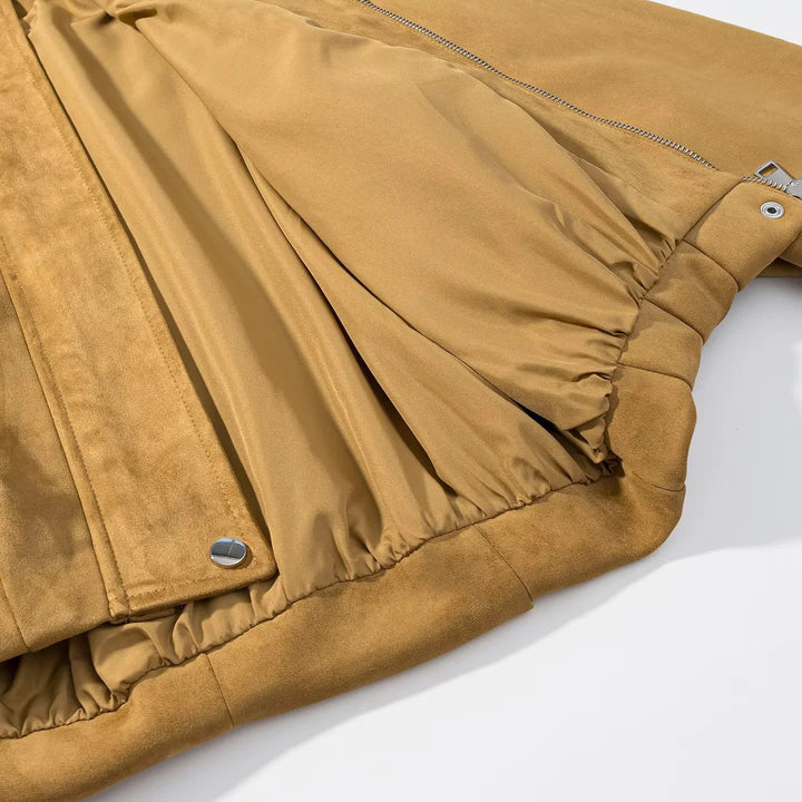 Damen cropped Veloursblouson mit Hemdkragen verdeckter Druckknopfleiste und elastischem Saum – Célinea