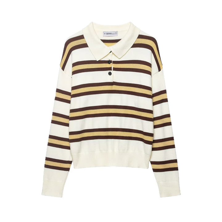 Damen Gestreifter Strick‑Polo‑Pullover im Oversize‑Cropped‑Schnitt Echoarchiv