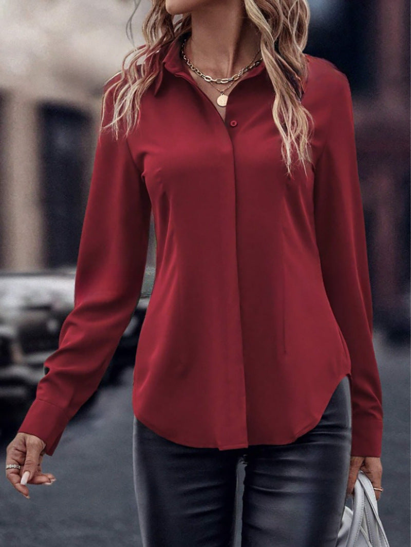 Damen elegante Satinbluse mit klassischem Kragen und zeitlosem Schnitt Echoarchiv