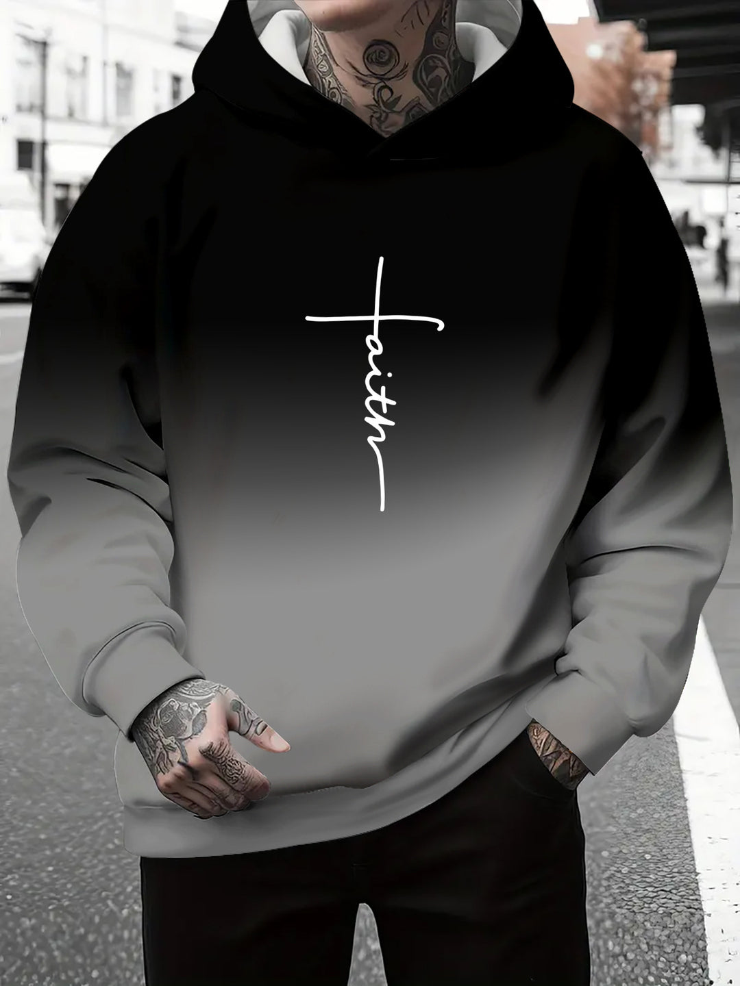 Herren Kapuzenpullover mit subtiler Farbverlauf-Optik und inspirierendem Schriftzug Echoarchiv