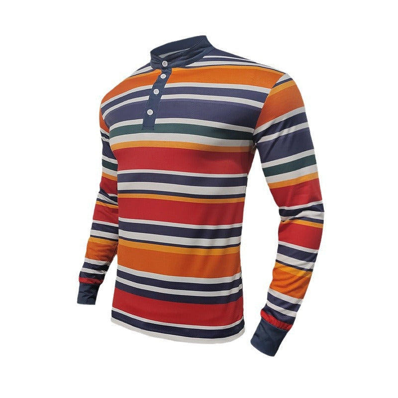 Herren gestreiftes Langarmshirt mit Knopfleiste Echoarchiv