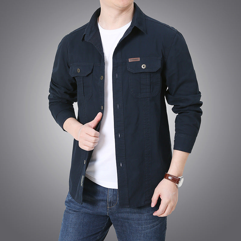 Herren robustes Overshirt aus Baumwoll-Canvas mit Brustpattentaschen Echoarchiv