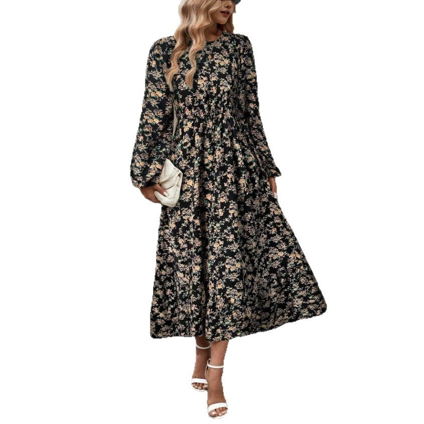 Damen Elegantes Blumenkleid mit langen Ärmeln und Rüschen Echo Archiv