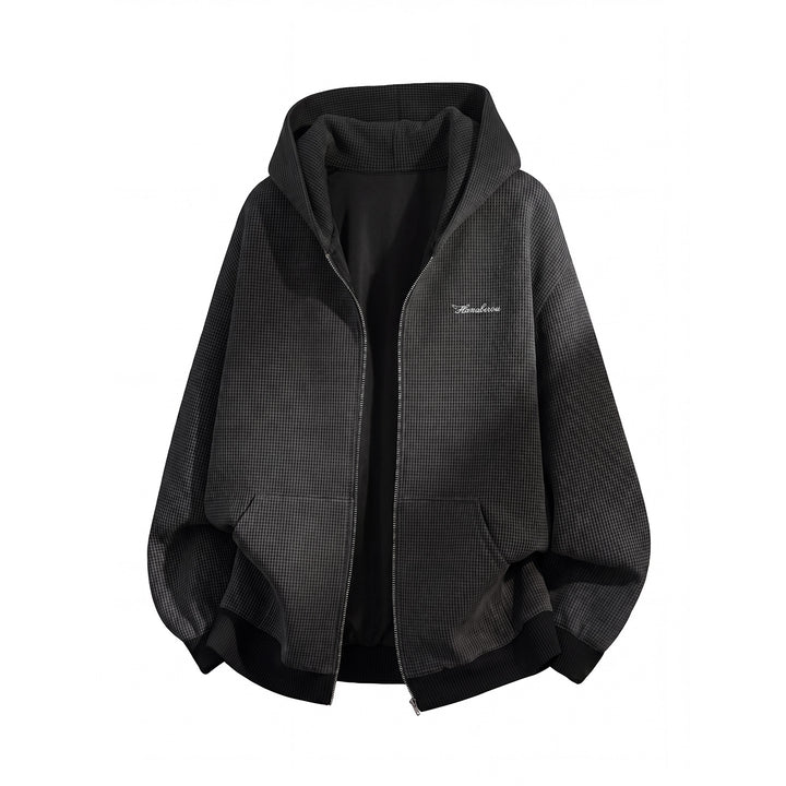 Unisex Oversize Kapuzen-Zipperjacke mit Hahnentrittstruktur und Rippbündchen Echo Archiv