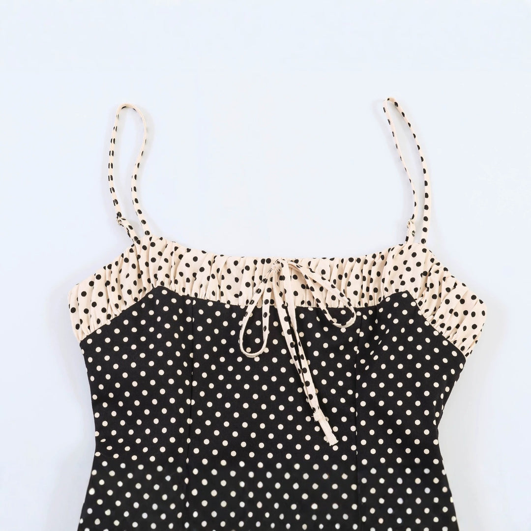 Damen Spaghettiträgerkleid mit Raffungen und Polka-Dots Echo Archiv
