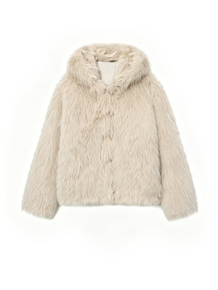 Damen Cropped Kunstpelz‑Jacke mit Kapuze, dichtem Langflor und Boxy‑Silhouette Echo Archiv