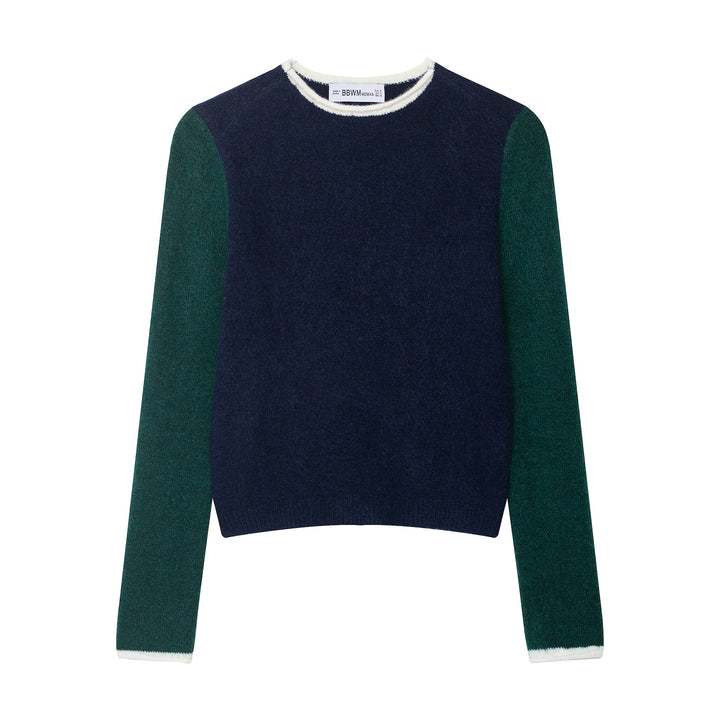 Damen Kuscheliger Colorblock-Pullover mit Rundhalsausschnitt und Kontrastärmeln Echoarchiv