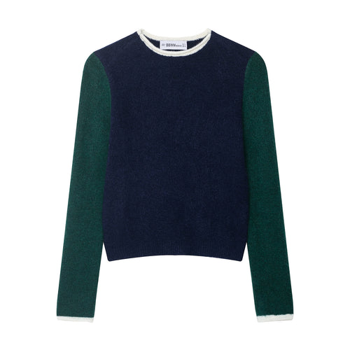 Damen Kuscheliger Colorblock-Pullover mit Rundhalsausschnitt und Kontrastärmeln Echoarchiv
