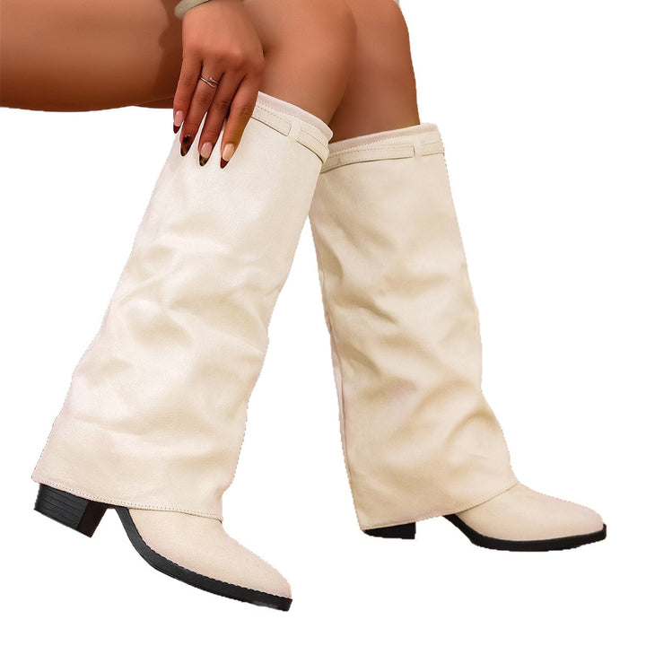 Damen Schaftstiefel aus veganem Leder mit slouchigem Schaft und schmaler Spitze – Lioré