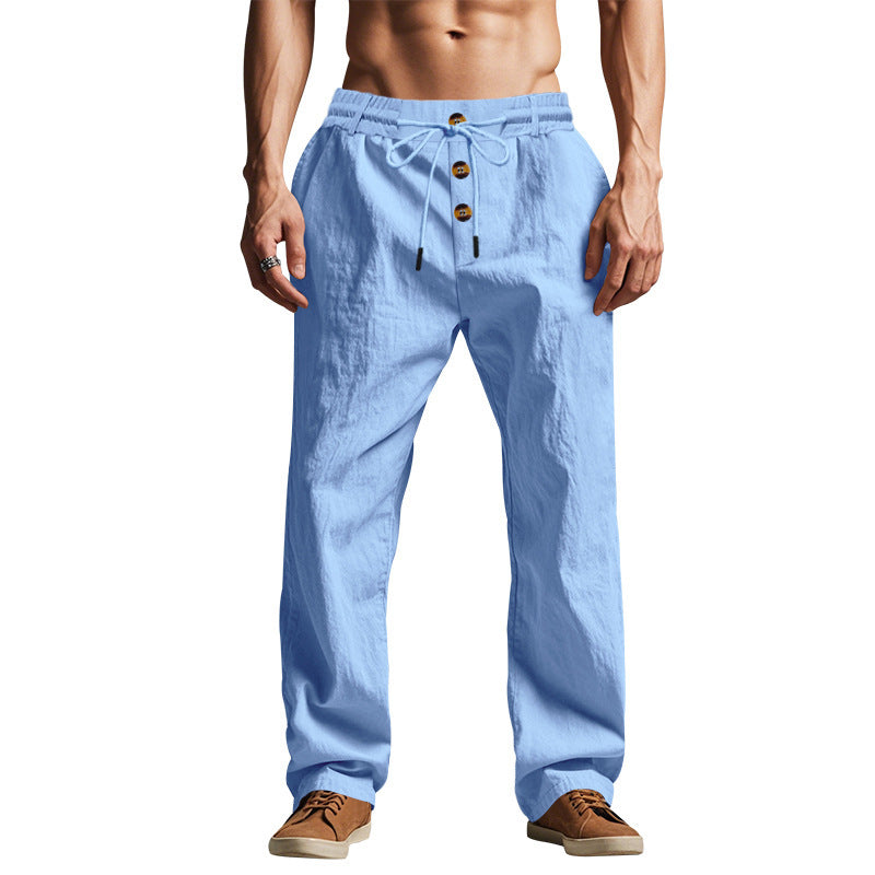 Herren leichte, lässige Freizeithose mit verstellbarem Bund und Knopfdetail Echoarchiv