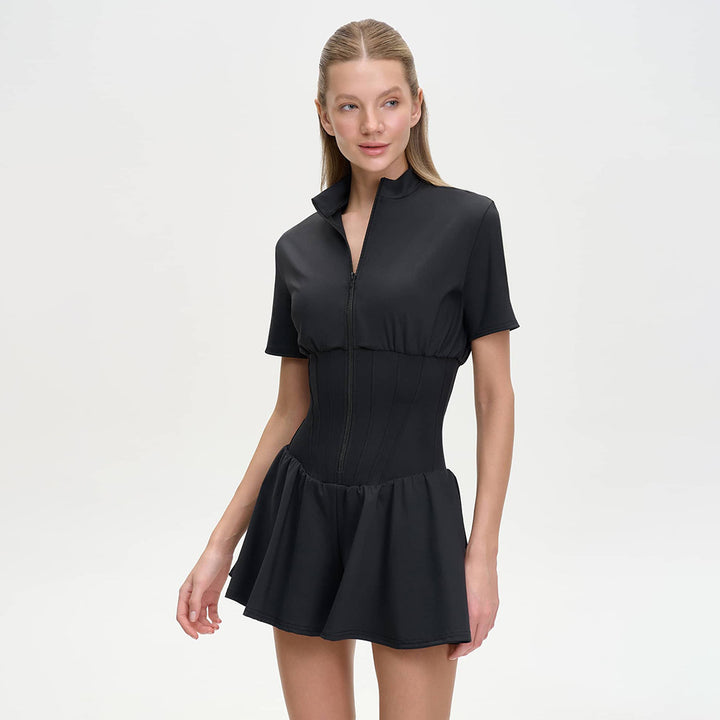 Damen sportive Kurzoverall mit hohem Kragen und Reißverschluss Echo Archiv