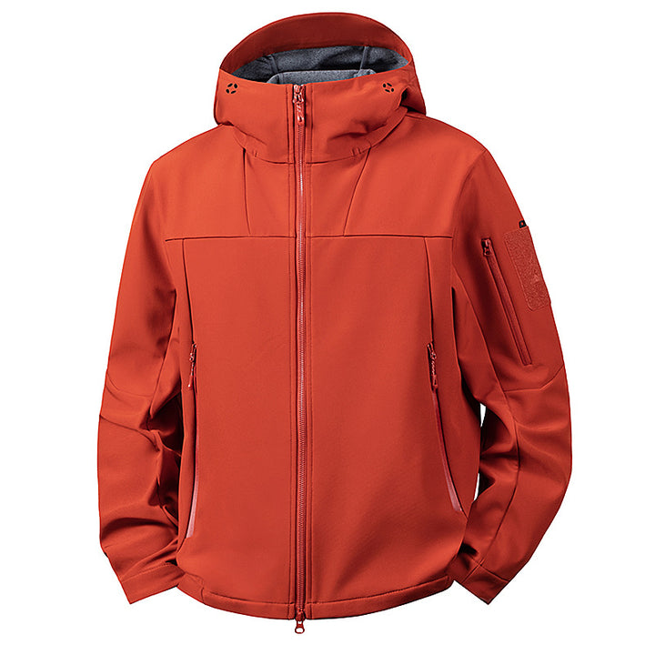 Herren Softshell-Outdoorjacke mit Kapuze, wind- und wasserabweisender Membran, verdeckten Reißverschlusstaschen und ergonomischem Schnitt Echoarchiv