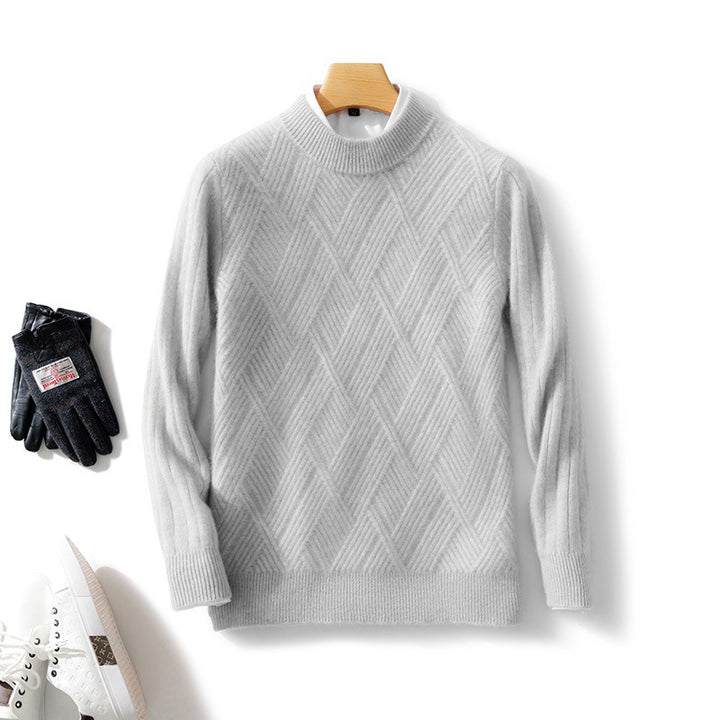 Herren Kurzrollkragenpullover aus Merino‑Mix mit diagonaler Rautenstruktur Echoarchiv