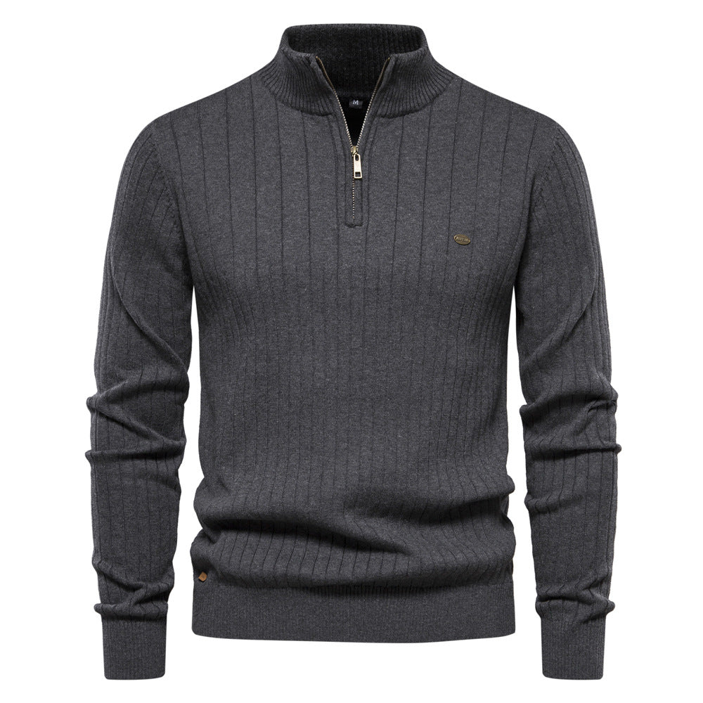 Herren Pullover mit eleganter Rippstruktur und halbem Reißverschluss Echoarchiv