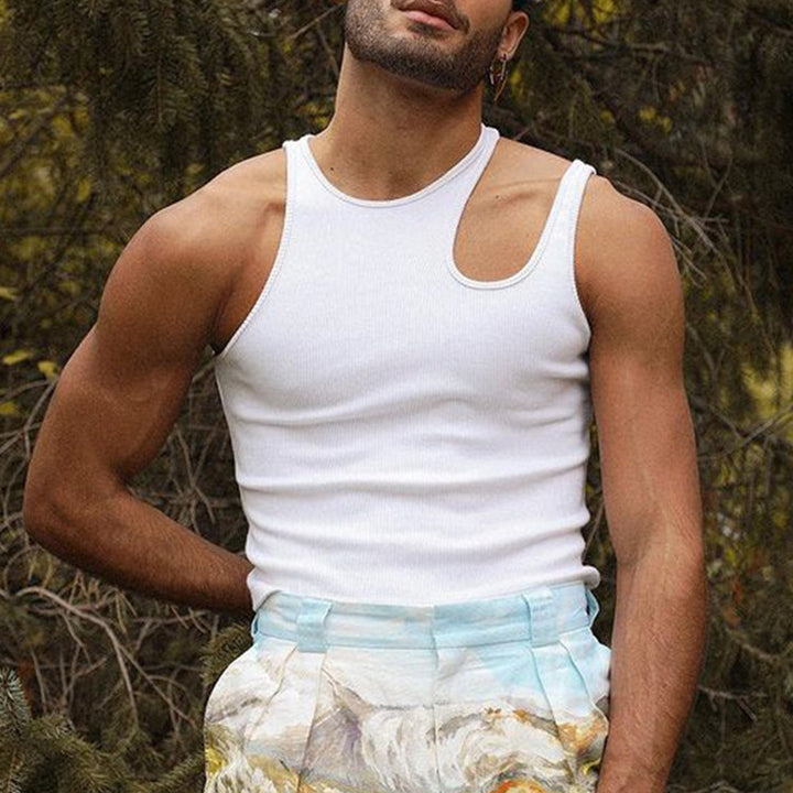 Herren nan körperbetontes Tanktop mit einseitigem Schulterausschnitt und feiner Rippstruktur Echo Archiv