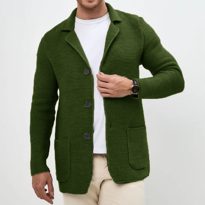 Herren grobgestrickter Strickcardigan mit Schalkragen und aufgesetzten Taschen Echo Archiv