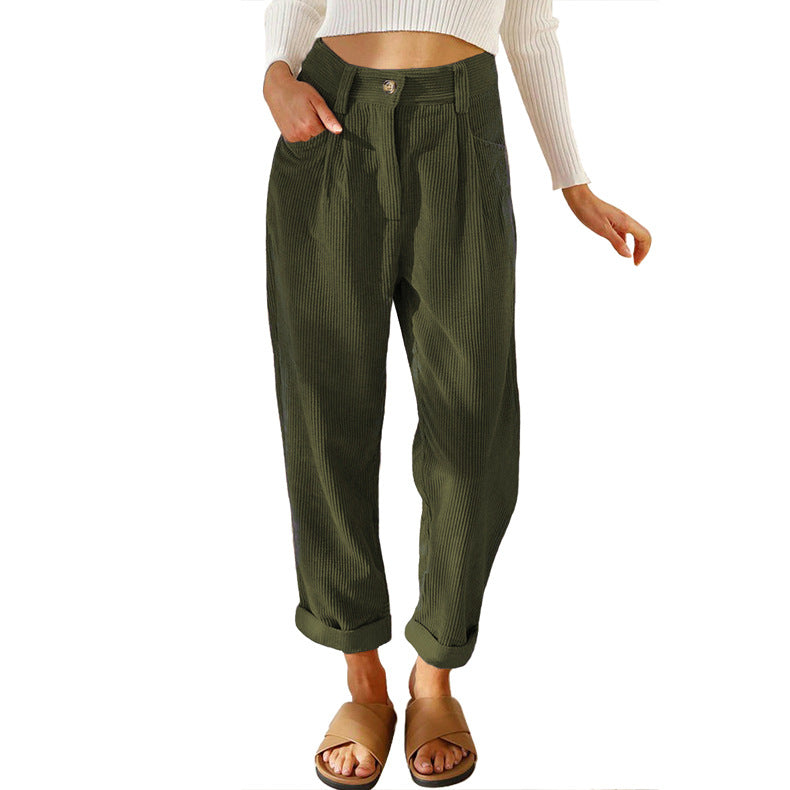 Damen modische Cordhose mit hohem Bund und weitem Bein – Avélisse