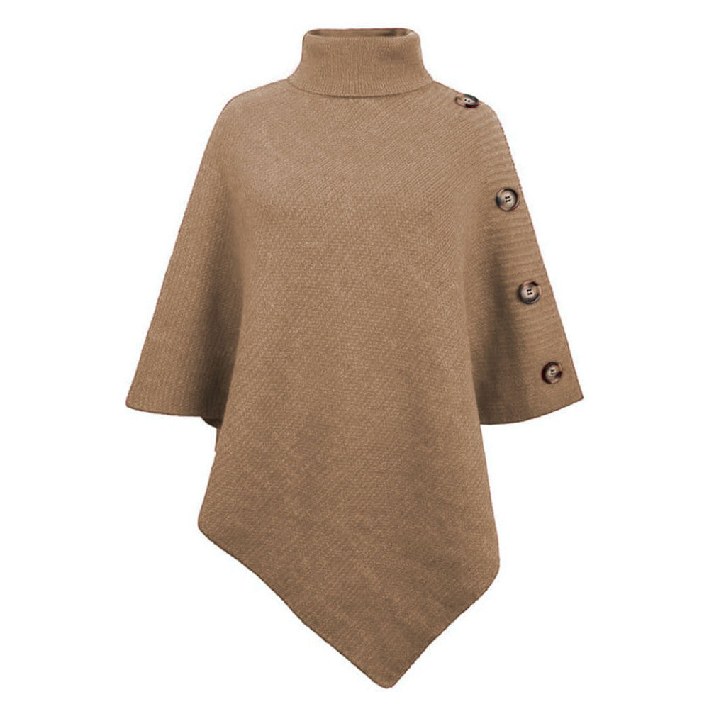 Damen nan asymmetrischer Strickponcho mit Rollkragen und dekorativer Knopfleiste Echo Archiv