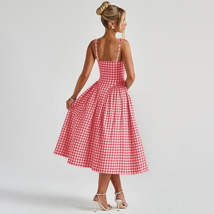 Damen Sommerliches Maxikleid mit Karo-Design und seitlichen Raffungselementen Echo Archiv