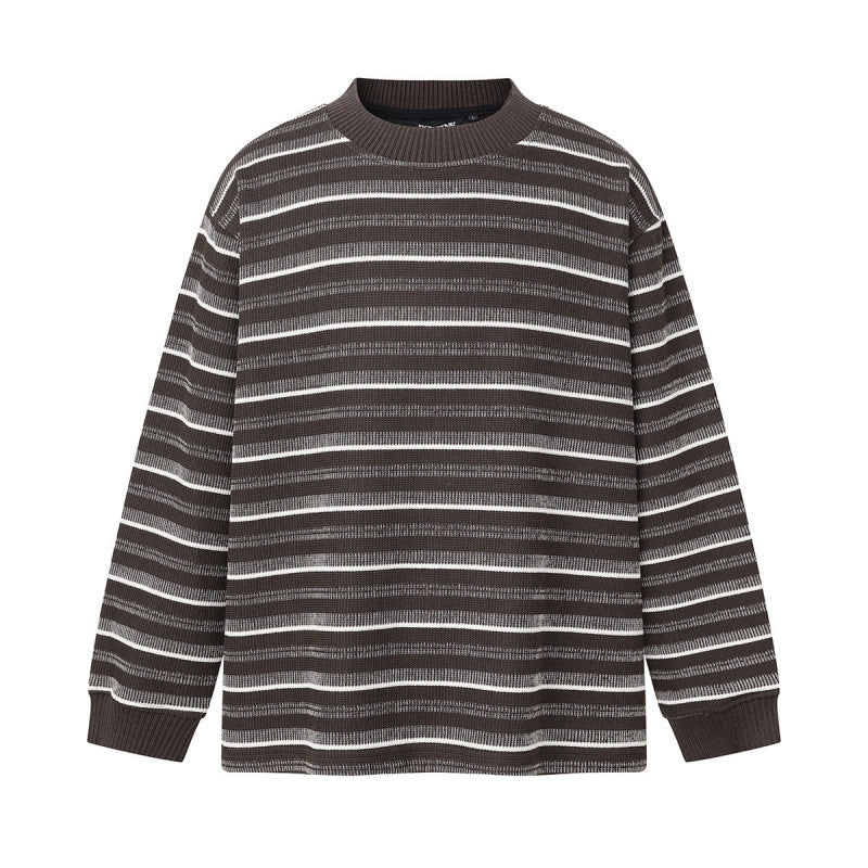Unisex Locker geschnittener Strukturstrick-Pullover mit Rundhals und maritimen Streifen Echo Archiv