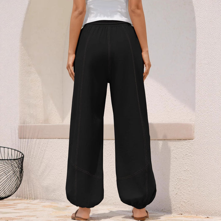 Damen Weite Haremhose mit Kordelzug, aufgesetzten Taschen und elastischem Knöchelabschluss – Avérine