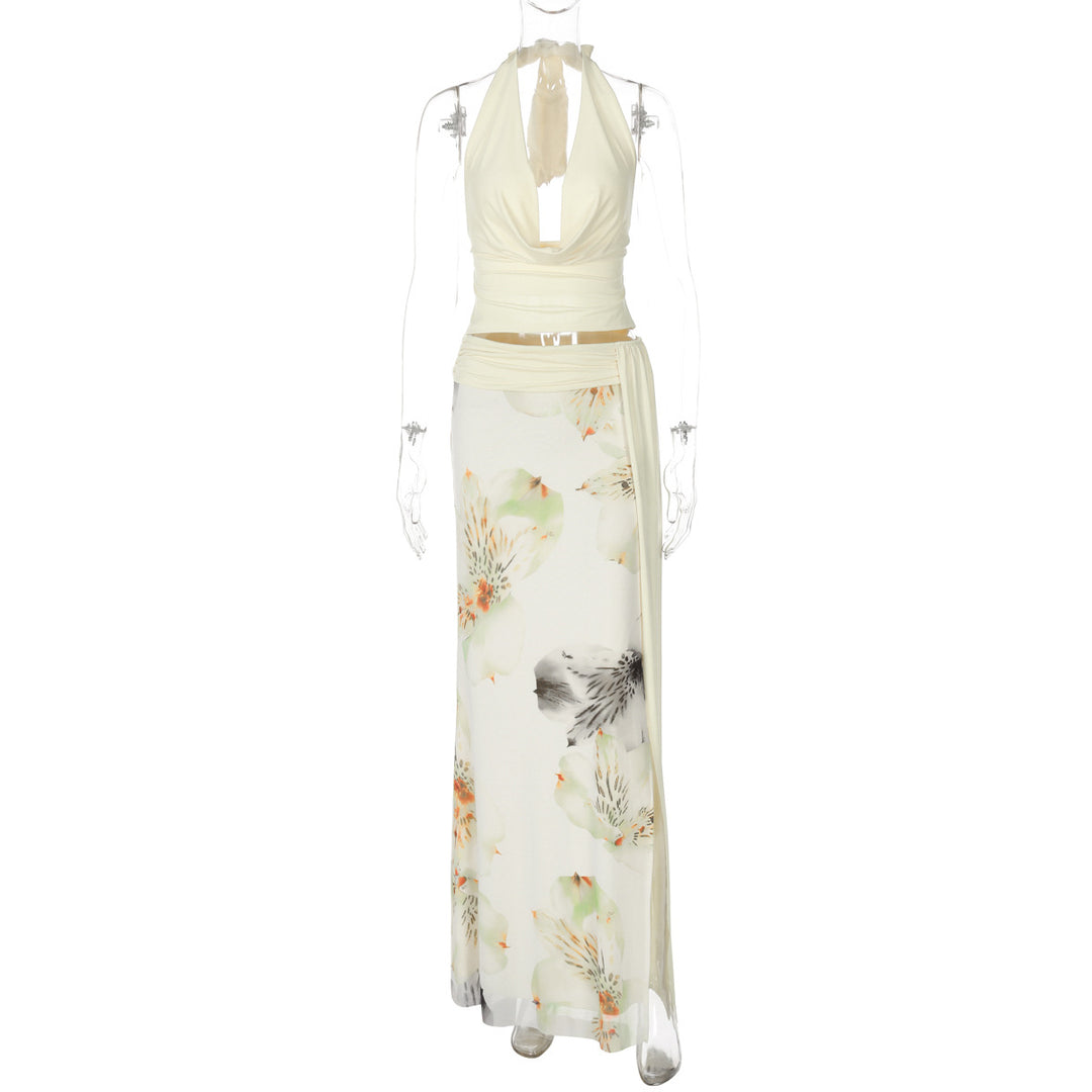 Damen Elegantes Maxikleid mit floralem Halterdesign und seitlichem Schlitz Echo Archiv
