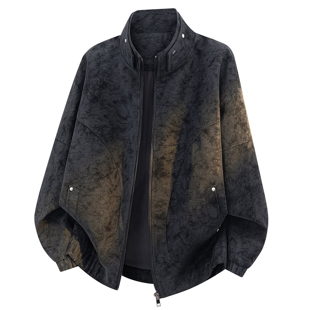 Herren Oversize Velours-Optik Bomberjacke mit hohem Stehkragen, asymmetrischer Brustpasse & elastischem Saum Echoarchiv
