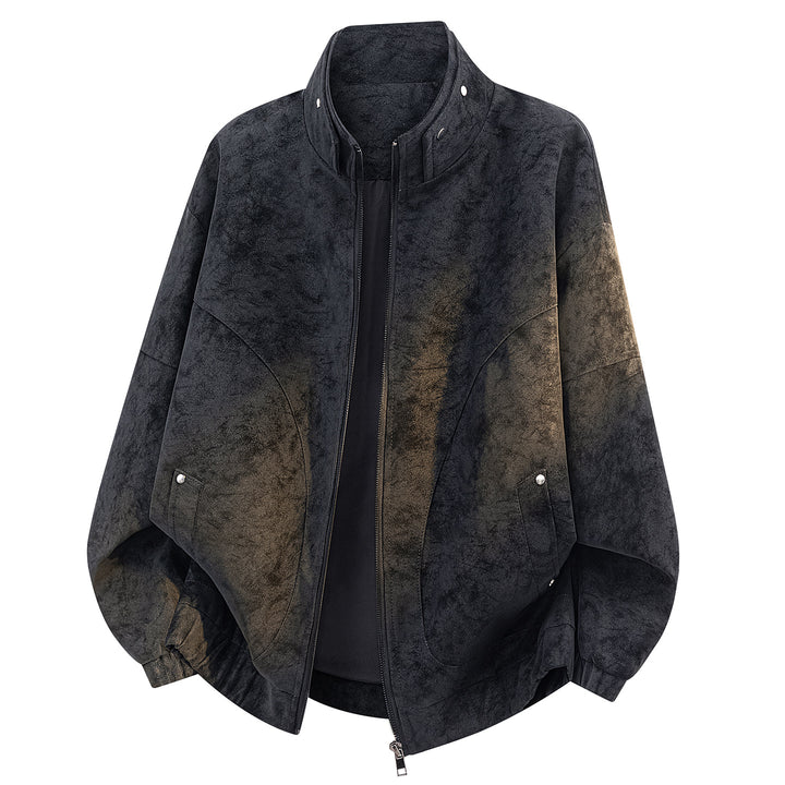 Herren Oversize Velours-Optik Bomberjacke mit hohem Stehkragen, asymmetrischer Brustpasse & elastischem Saum Echoarchiv