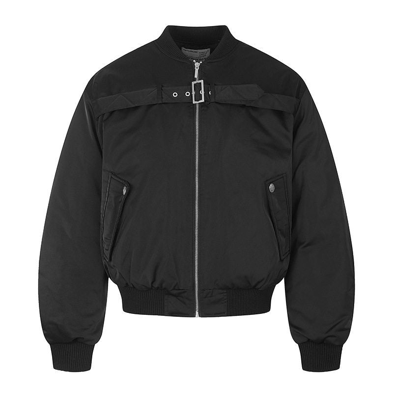 Herren kurze wattierte Bomberjacke mit breitem Gürteldetail und Rippbündchen Echoarchiv