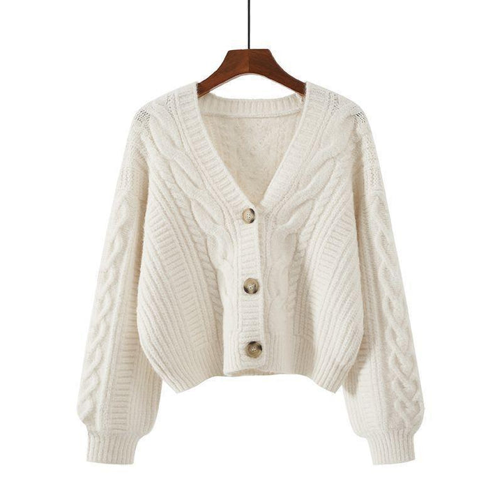 Damen Strickjacke mit ausgefallenem Zopfmuster und tiefem V-Ausschnitt Echoarchiv