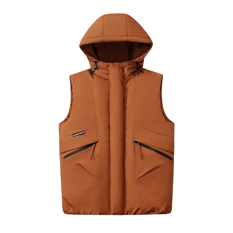 Herren Wattierte Kapuzen-Steppweste im technischen Urban-Look mit verdecktem Reißverschluss & Utility-Taschen Echoarchiv