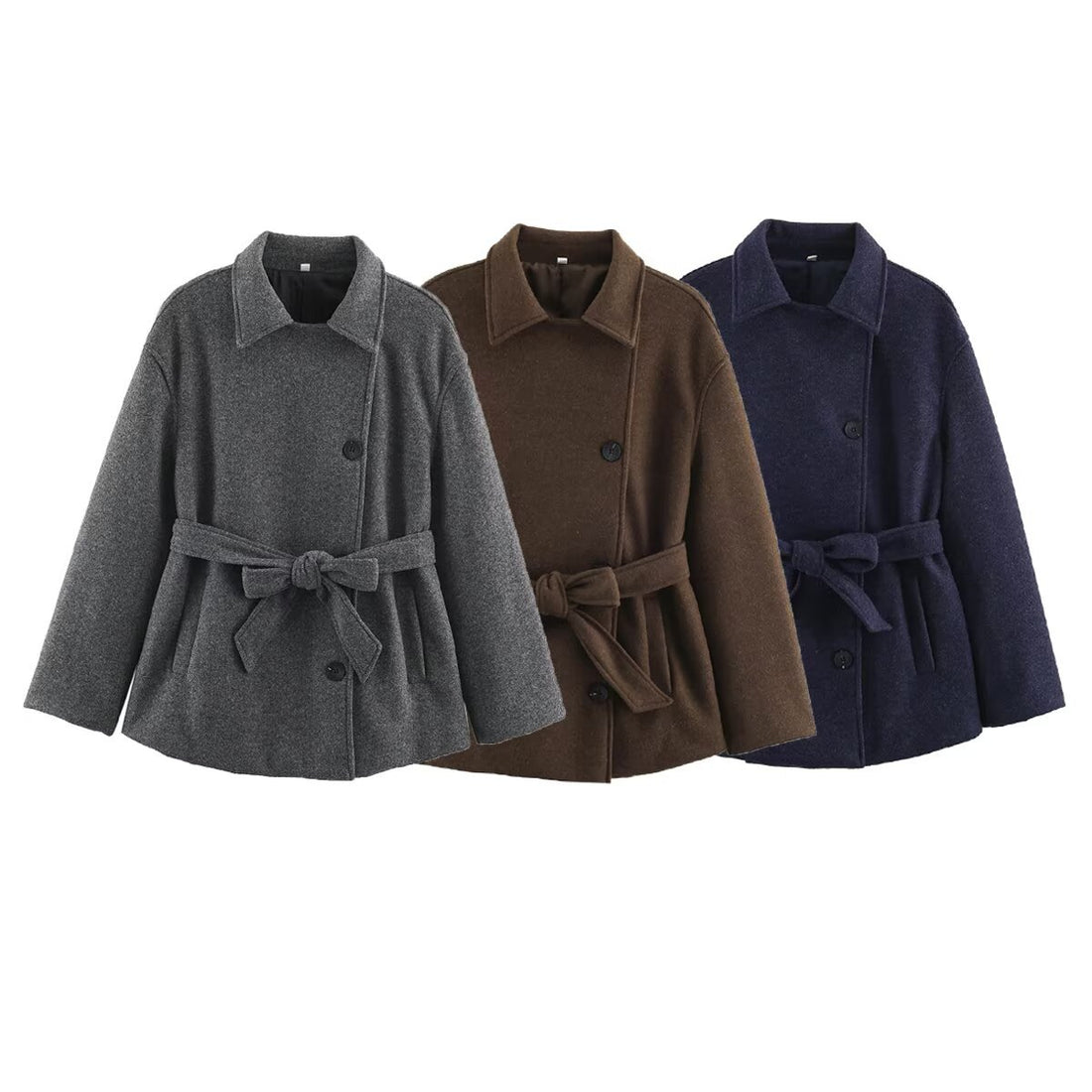 Damen Kurzmantel im Wickelstil mit Taillengürtel und kastiger Silhouette Echoarchiv